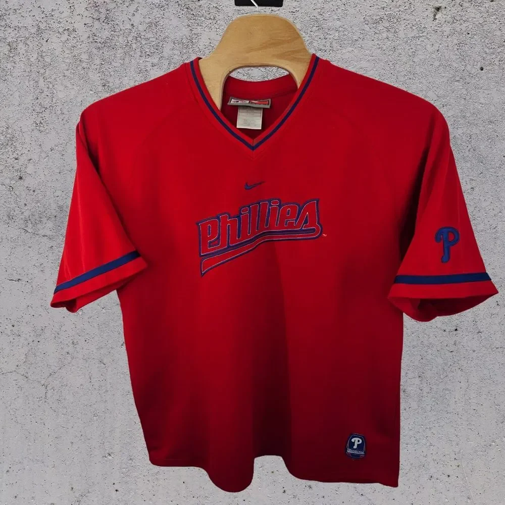Vintage Nike Baseball Jersey Size XL MLB Philadelphia Phillies Center Swoosh Red